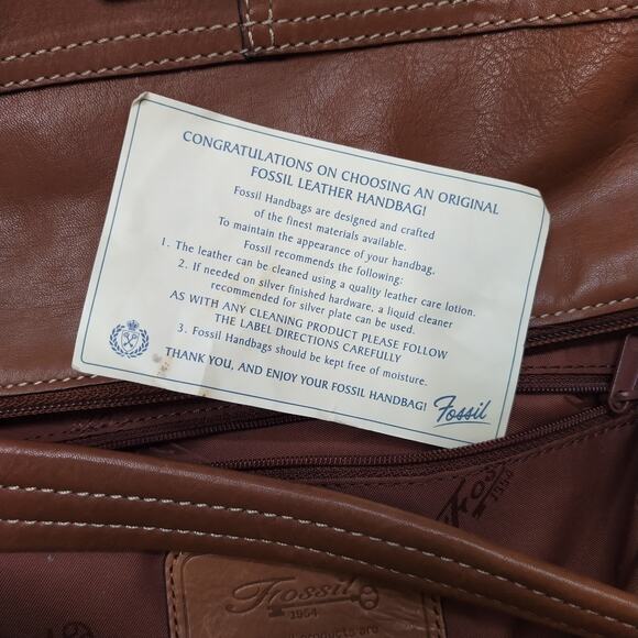 Fossil Brown Leather Front Pockets Zipper Closure Hobo Shoulder Bag - Picture 13 of 16